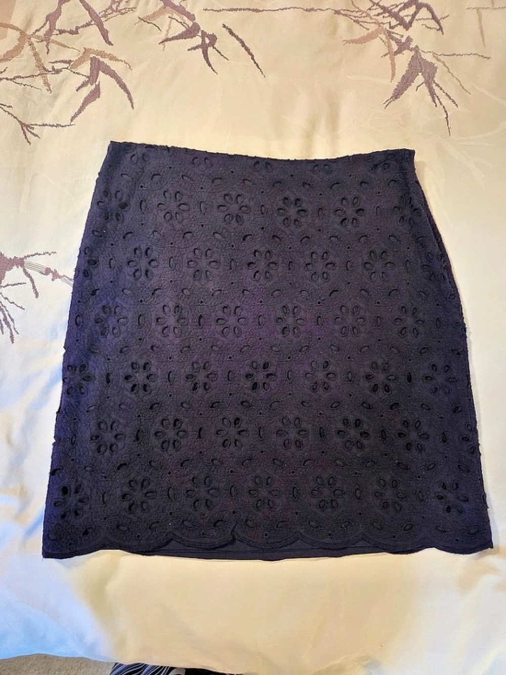 Talbots Floral Eyelet A-Line Skirt in Black Size 6